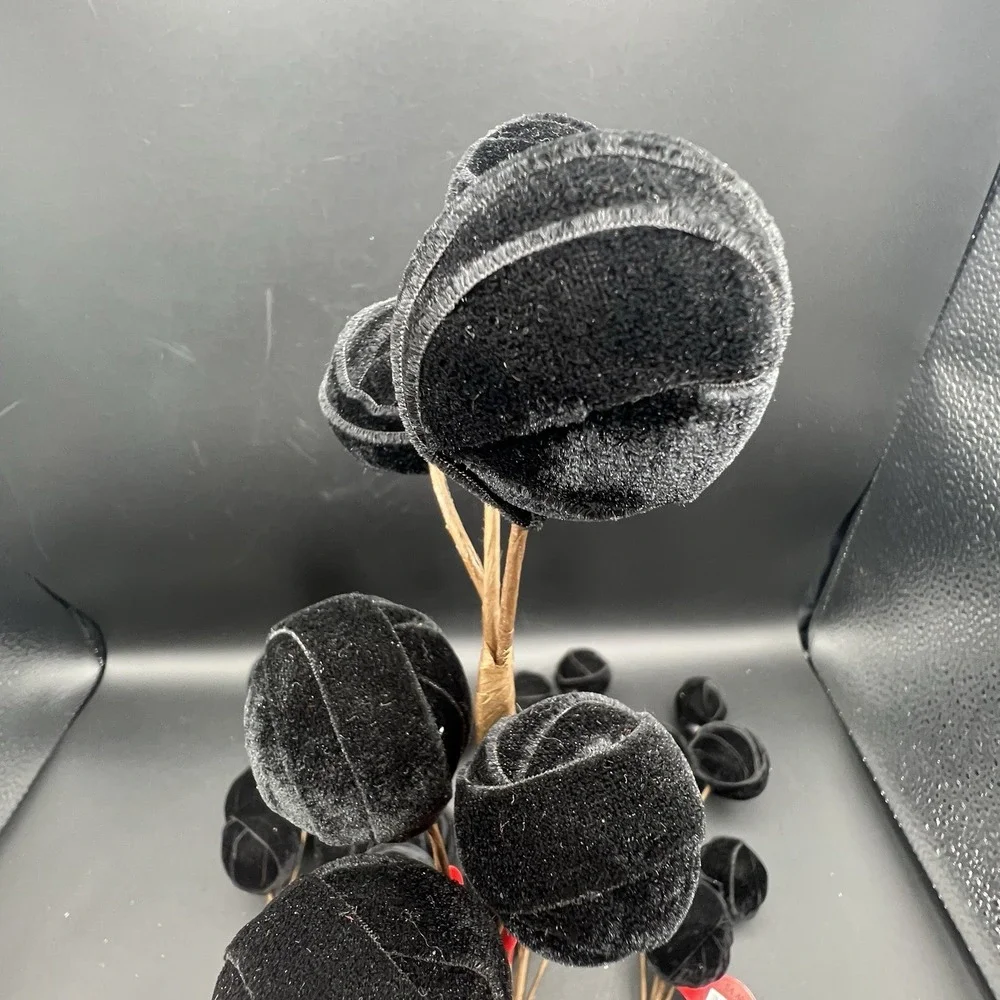Black Velvet Ball Pick Artificial Floral Stem Deco Floral NEW ~ Set of 5 Stems